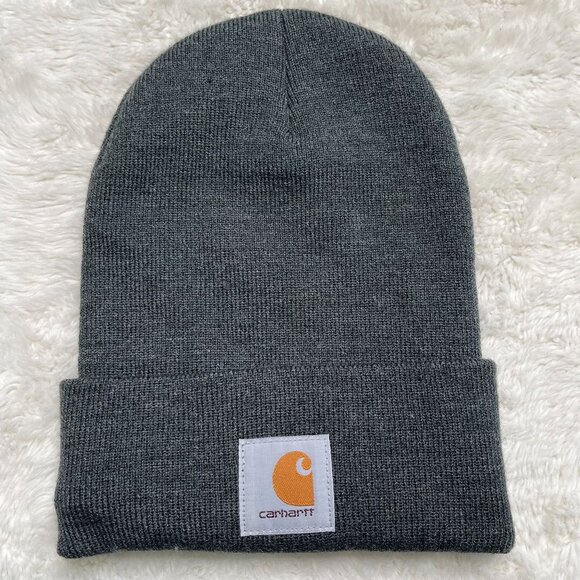 Carhartt Kid's Grey Heather Knit Cuff Beanie Hat One Size - Picture 1 of 5